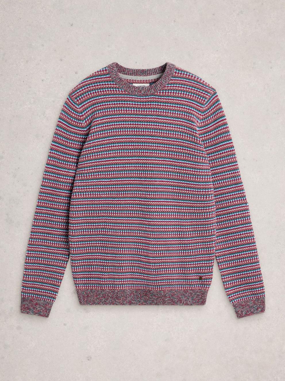 Textured Stripe Crew Neck in PINK MLT - FLAT FRONT