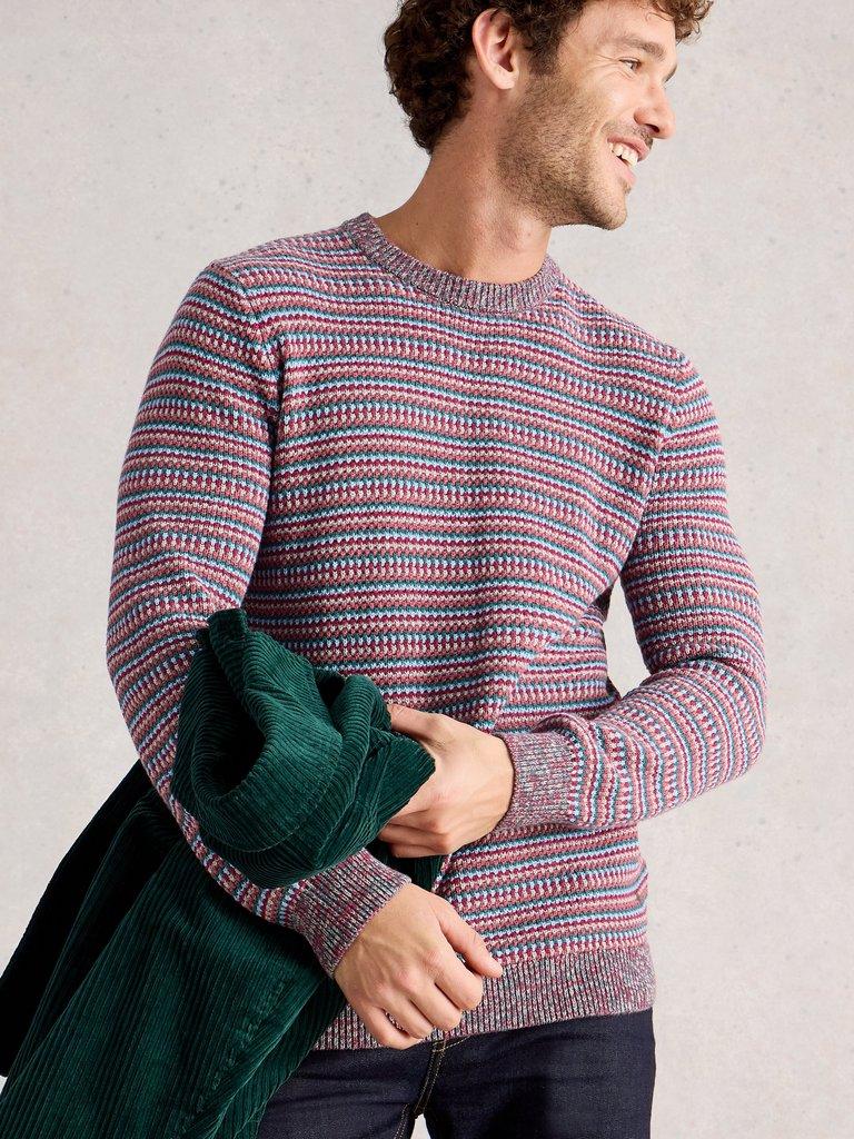 Textured Stripe Crew Neck in PINK MLT - LIFESTYLE
