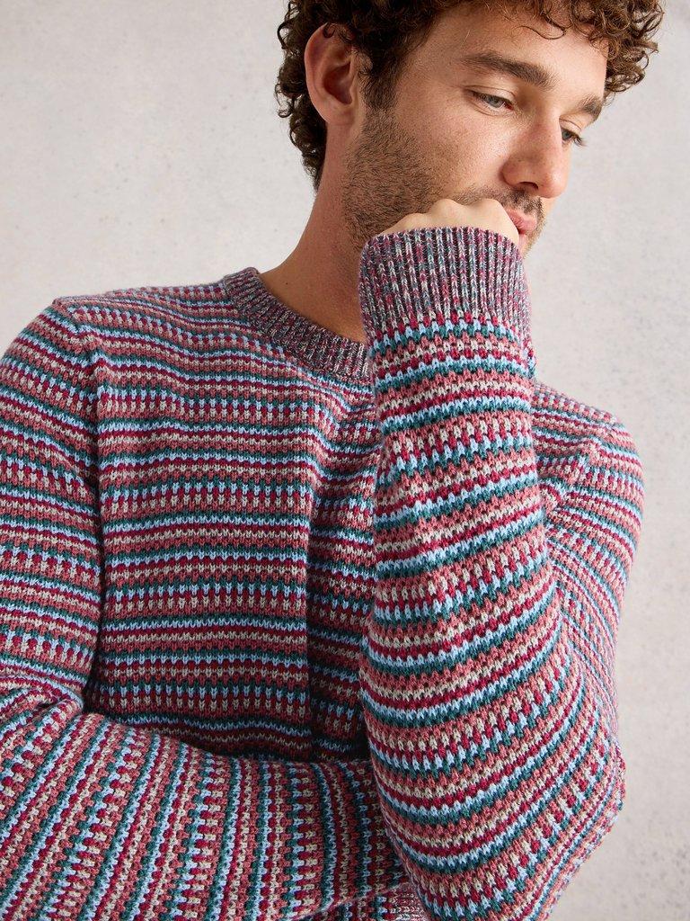 Textured Stripe Crew Neck in PINK MLT - MODEL DETAIL