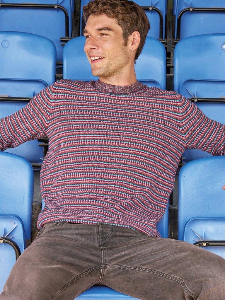 Textured Stripe Crew Neck in PINK MLT - MIXED