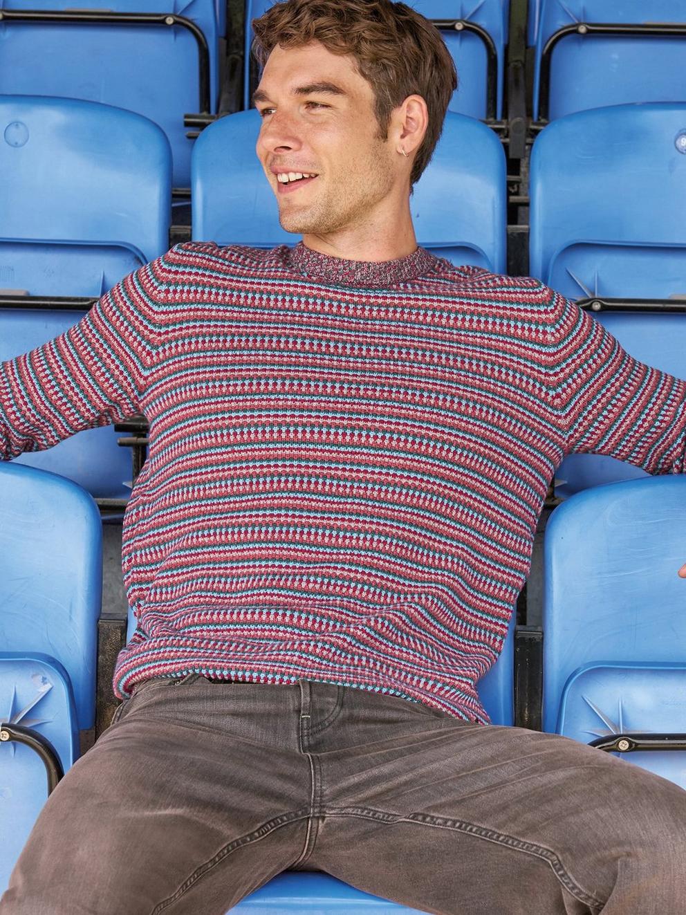 Textured Stripe Crew Neck in PINK MLT - MIXED