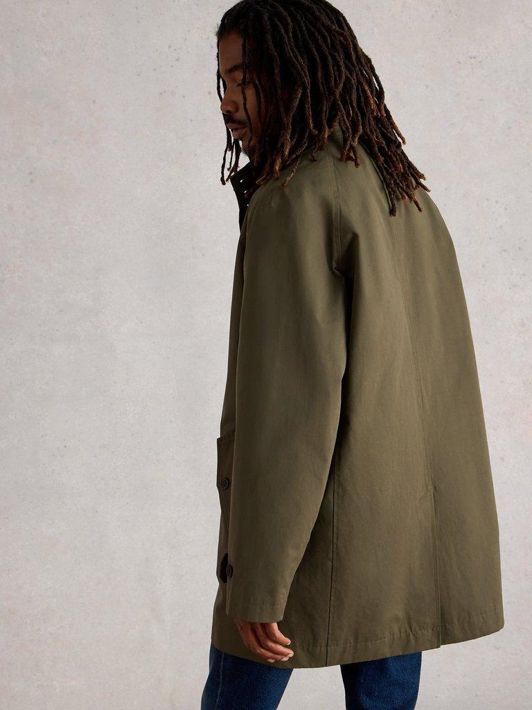 Commuter Funnel Neck Mac in KHAKI GRN - MODEL BACK