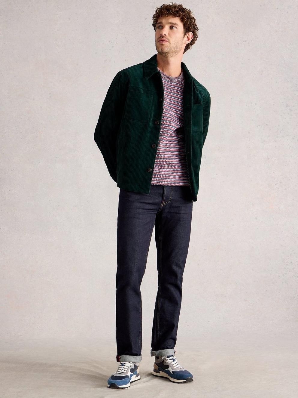 Cord Trucker in EMERLD GRN - MODEL FRONT