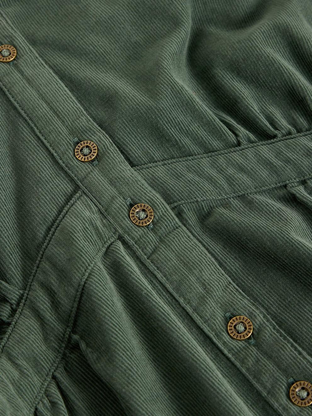 Phoebe Cord Dress in DUS GREEN - FLAT DETAIL