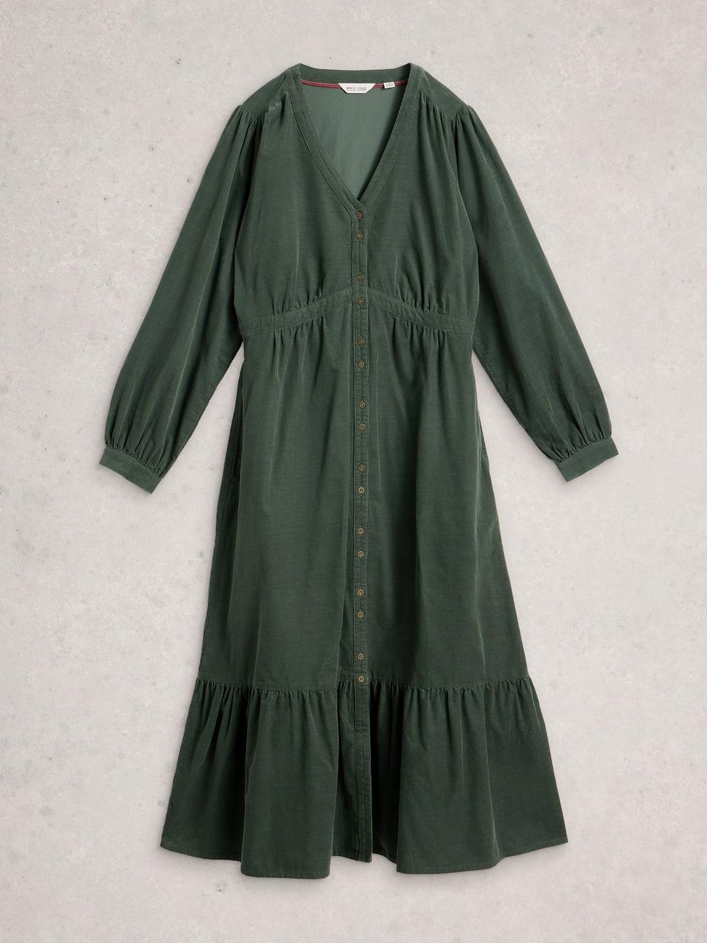 Phoebe Cord Dress in DUS GREEN - FLAT FRONT