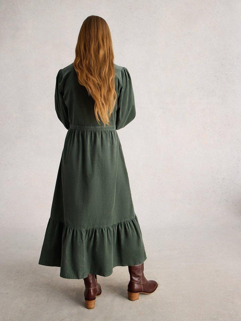 Phoebe Cord Dress in DUS GREEN - MODEL BACK