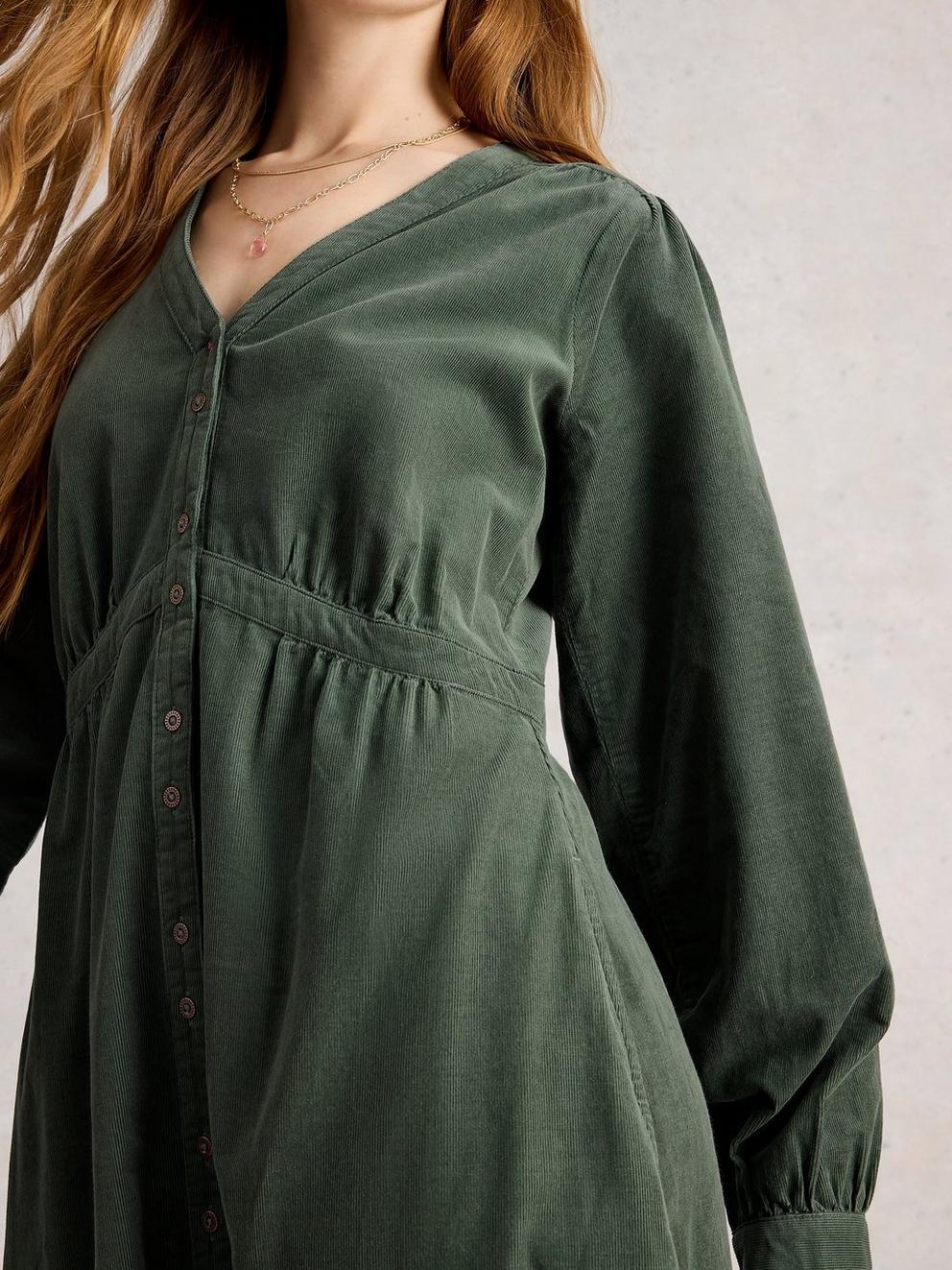 Phoebe Cord Dress in DUS GREEN - MODEL DETAIL
