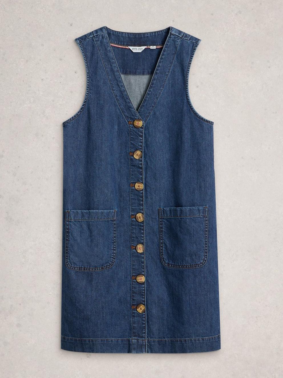 Rose Denim Pinny in MID DENIM - FLAT FRONT
