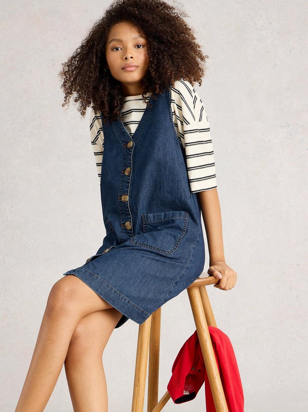 Rose Denim Pinny in MID DENIM - LIFESTYLE