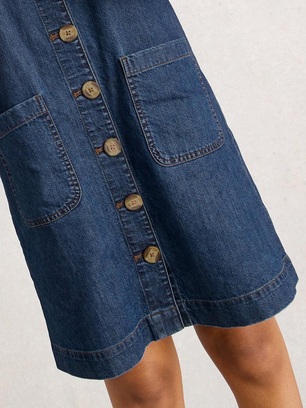 Rose Denim Pinny in MID DENIM - MODEL DETAIL