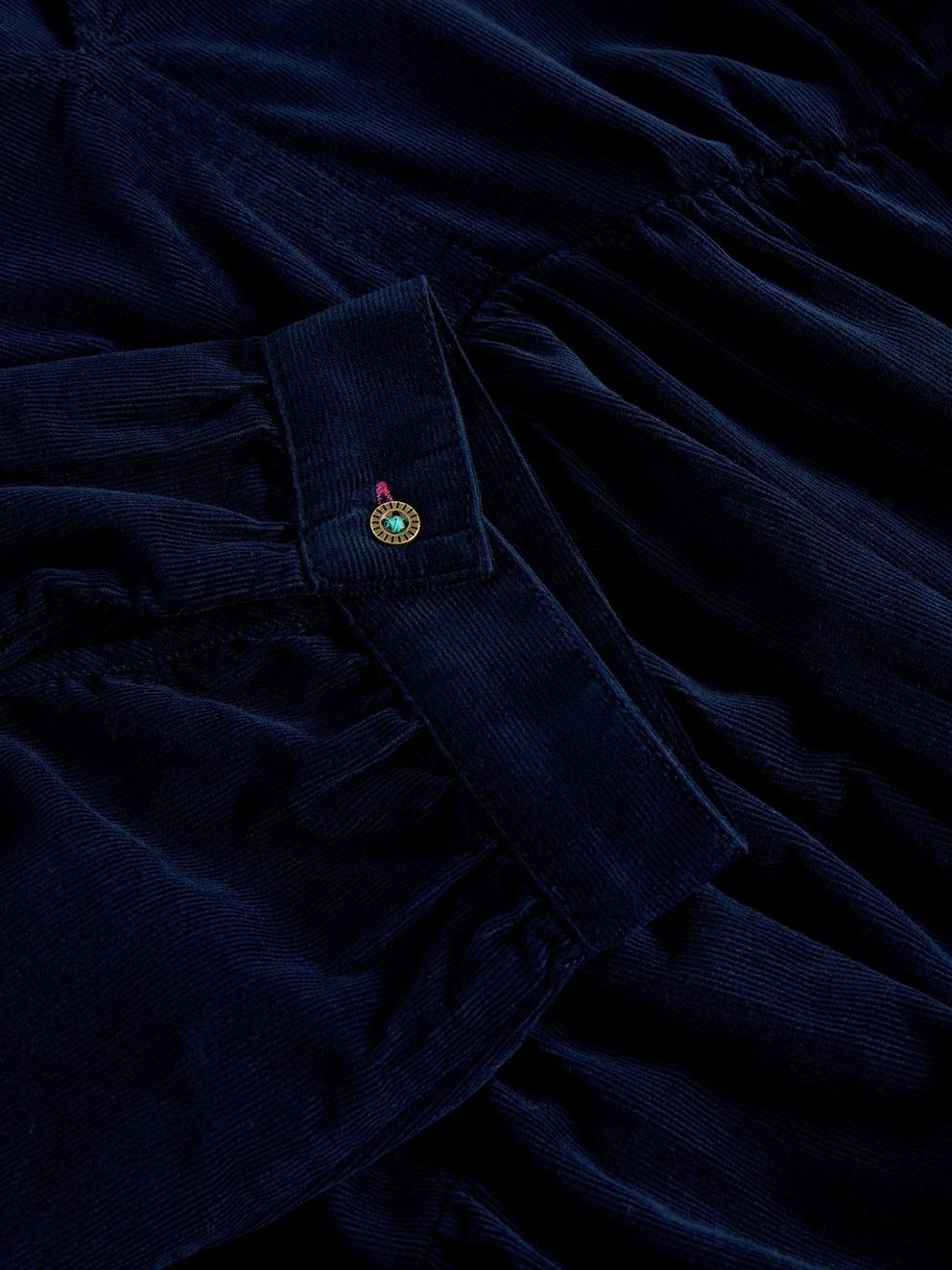 Lucy V Neck Cord Midi Dress in DARK NAVY - FLAT DETAIL