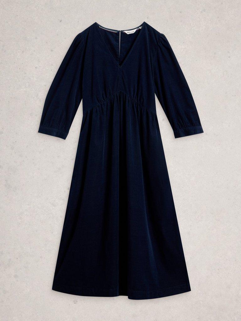 Lucy V Neck Cord Midi Dress in DARK NAVY - FLAT FRONT