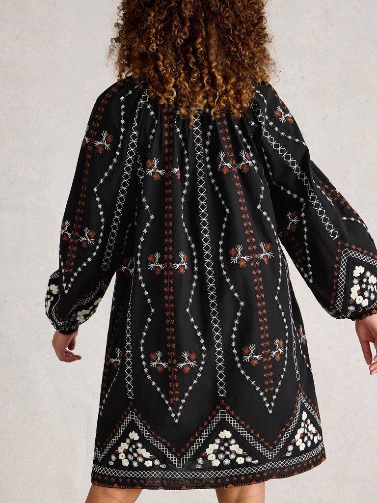 Aurora Embroidered Dress in BLK MLT - MODEL BACK