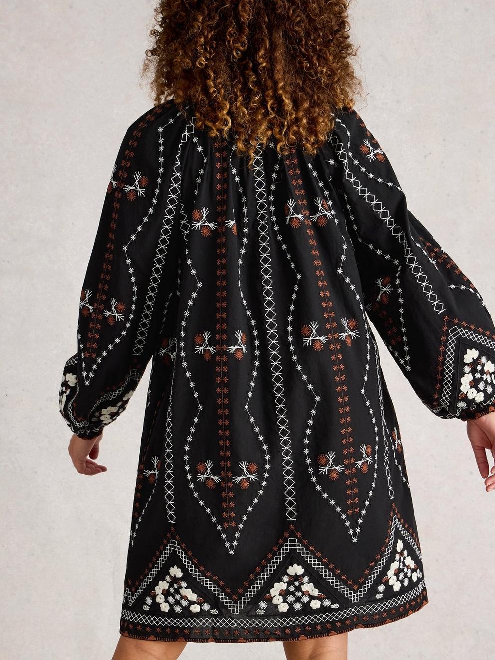 Aurora Embroidered Dress in BLK MLT - MODEL BACK