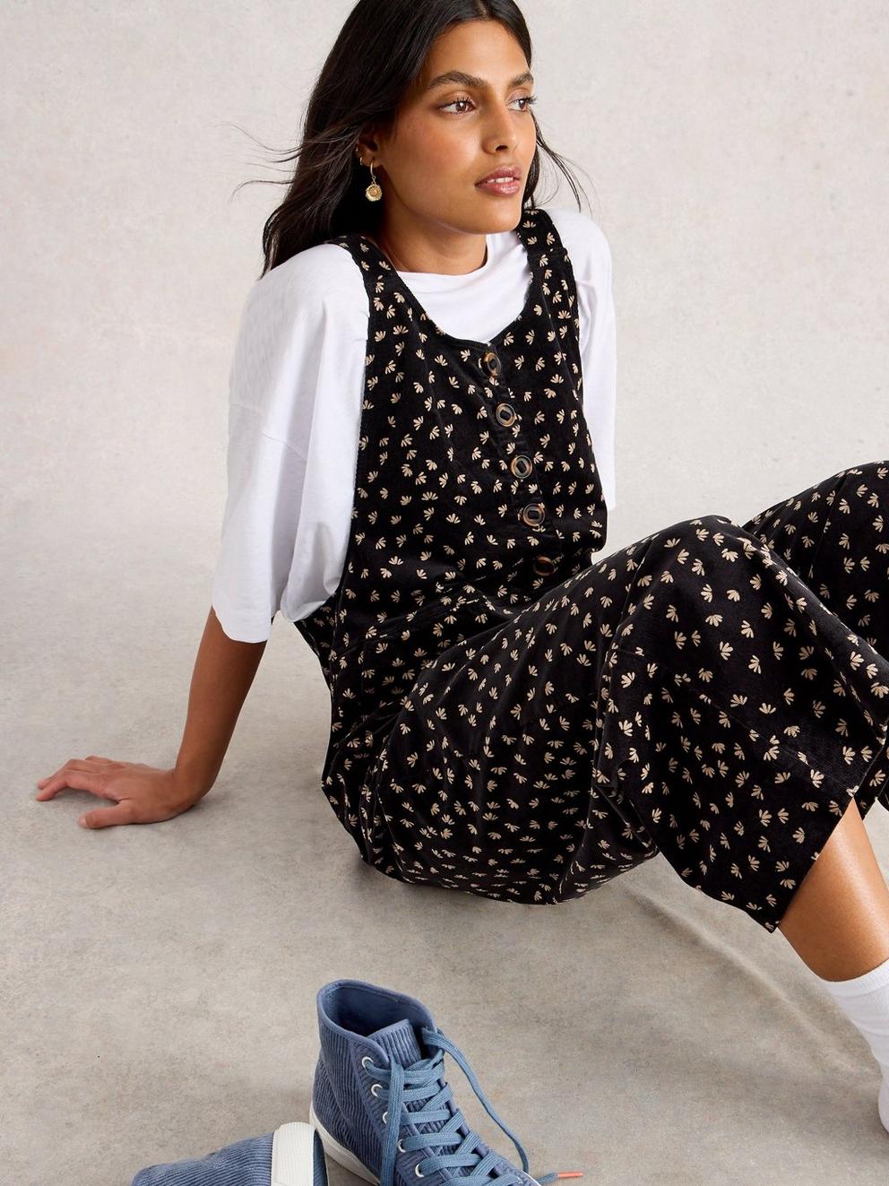 Viola Corduroy Dungaree in BLK MLT - LIFESTYLE