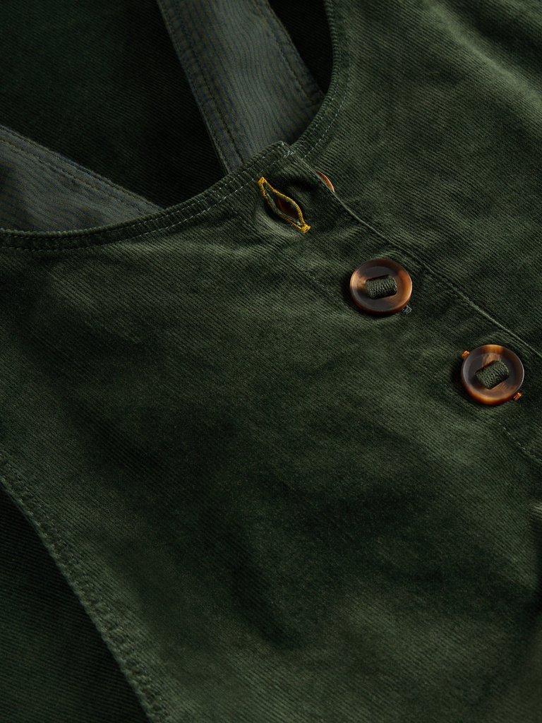 Viola Corduroy Dungaree in DK GREEN - FLAT DETAIL