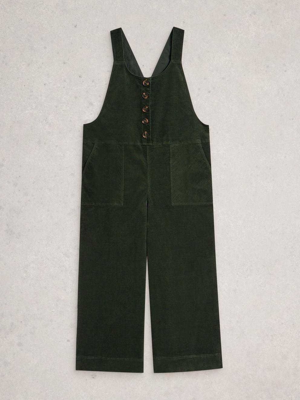 Viola Corduroy Dungaree in DK GREEN - FLAT FRONT