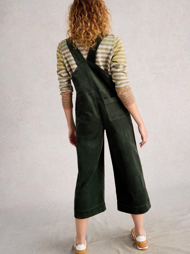 Viola Corduroy Dungaree in DK GREEN - MODEL BACK