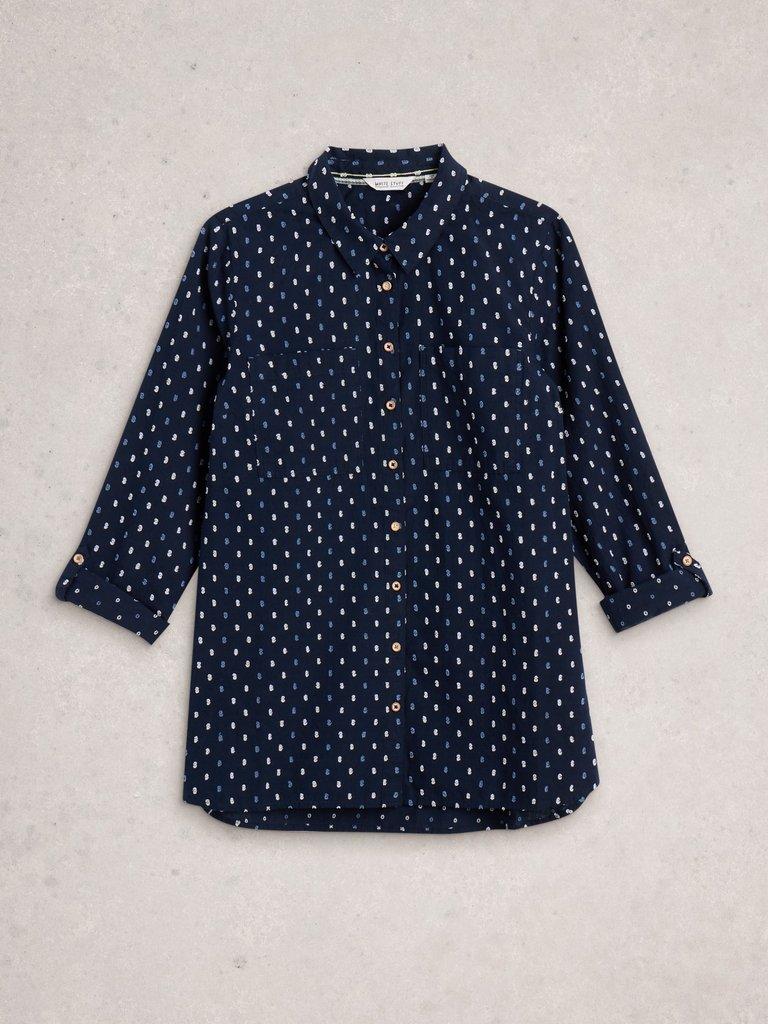 Sophie Longline Shirt in NAVY MULTI - FLAT FRONT