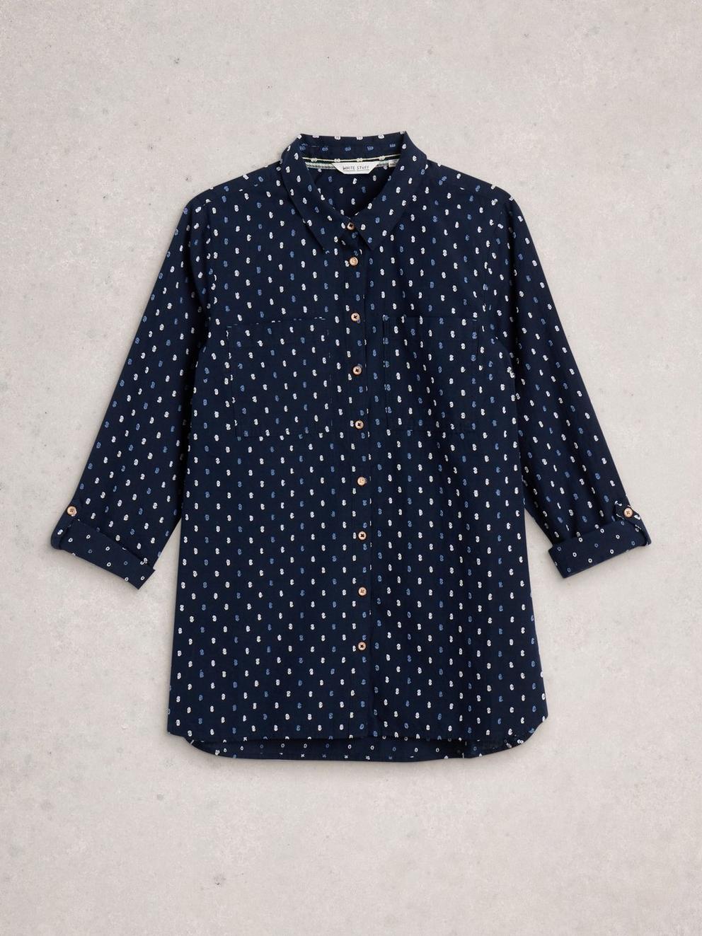Sophie Longline Shirt in NAVY MULTI - FLAT FRONT