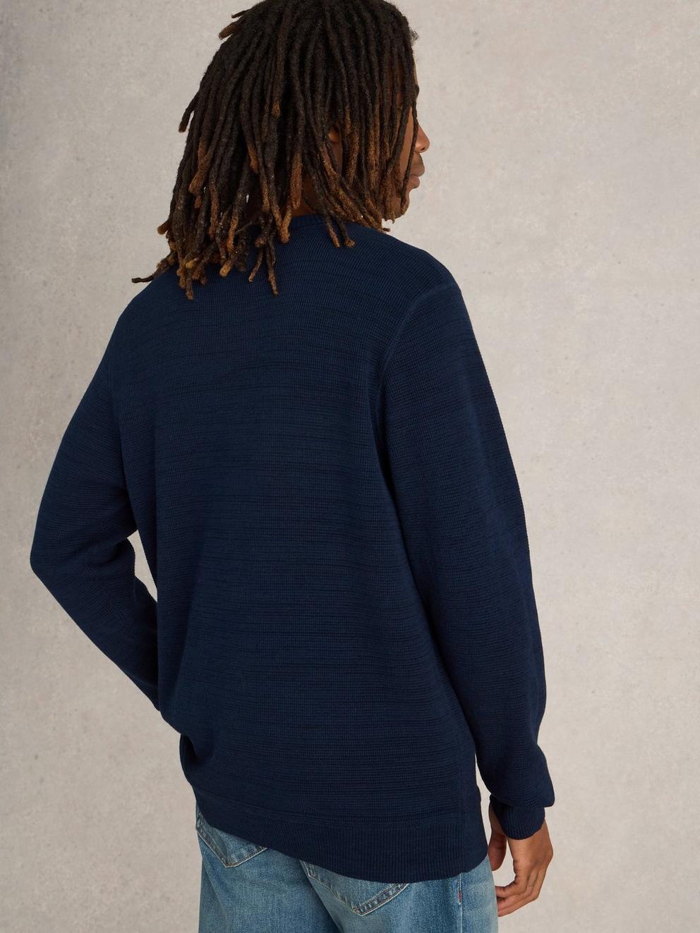 Attadale Crew Neck Long Sleeve Jumper in DARK NAVY - MODEL BACK