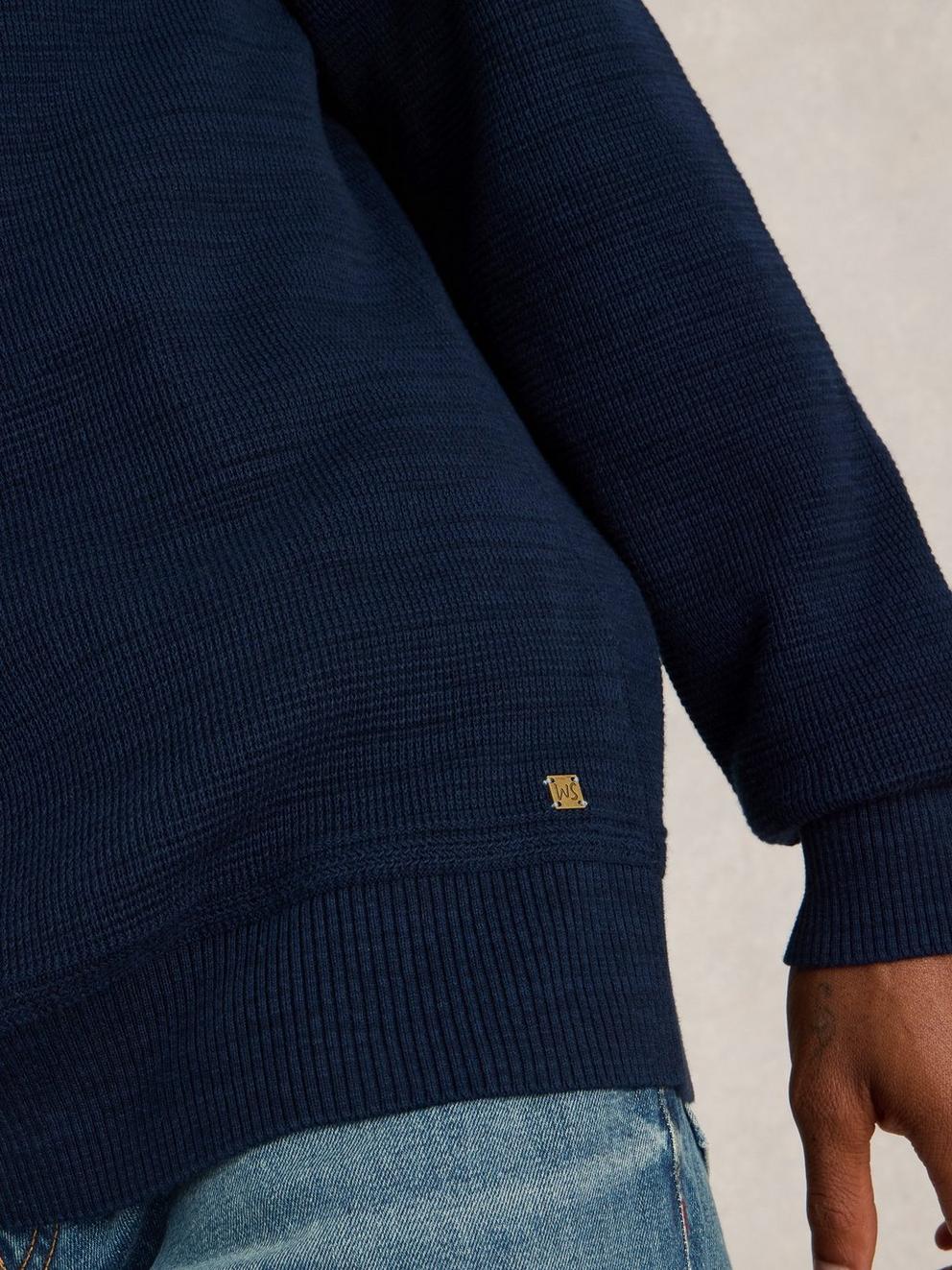 Attadale Crew Neck Long Sleeve Jumper in DARK NAVY - MODEL DETAIL