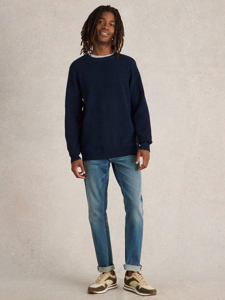 Attadale Crew Neck Long Sleeve Jumper in DARK NAVY - MODEL FRONT