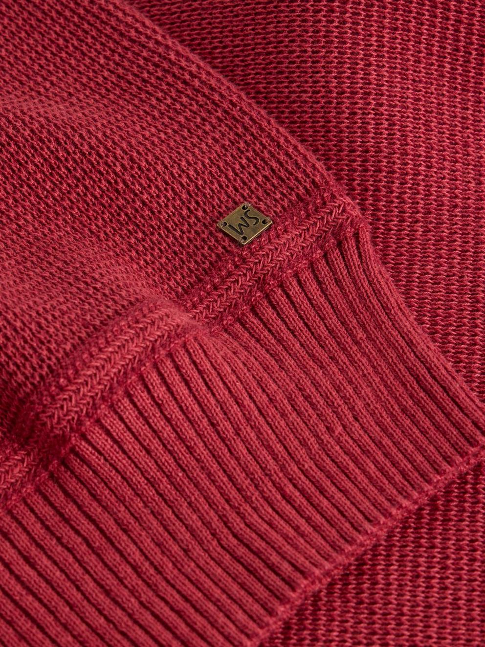 Attadale Crew Neck Long Sleeve Jumper in DK RED - FLAT DETAIL