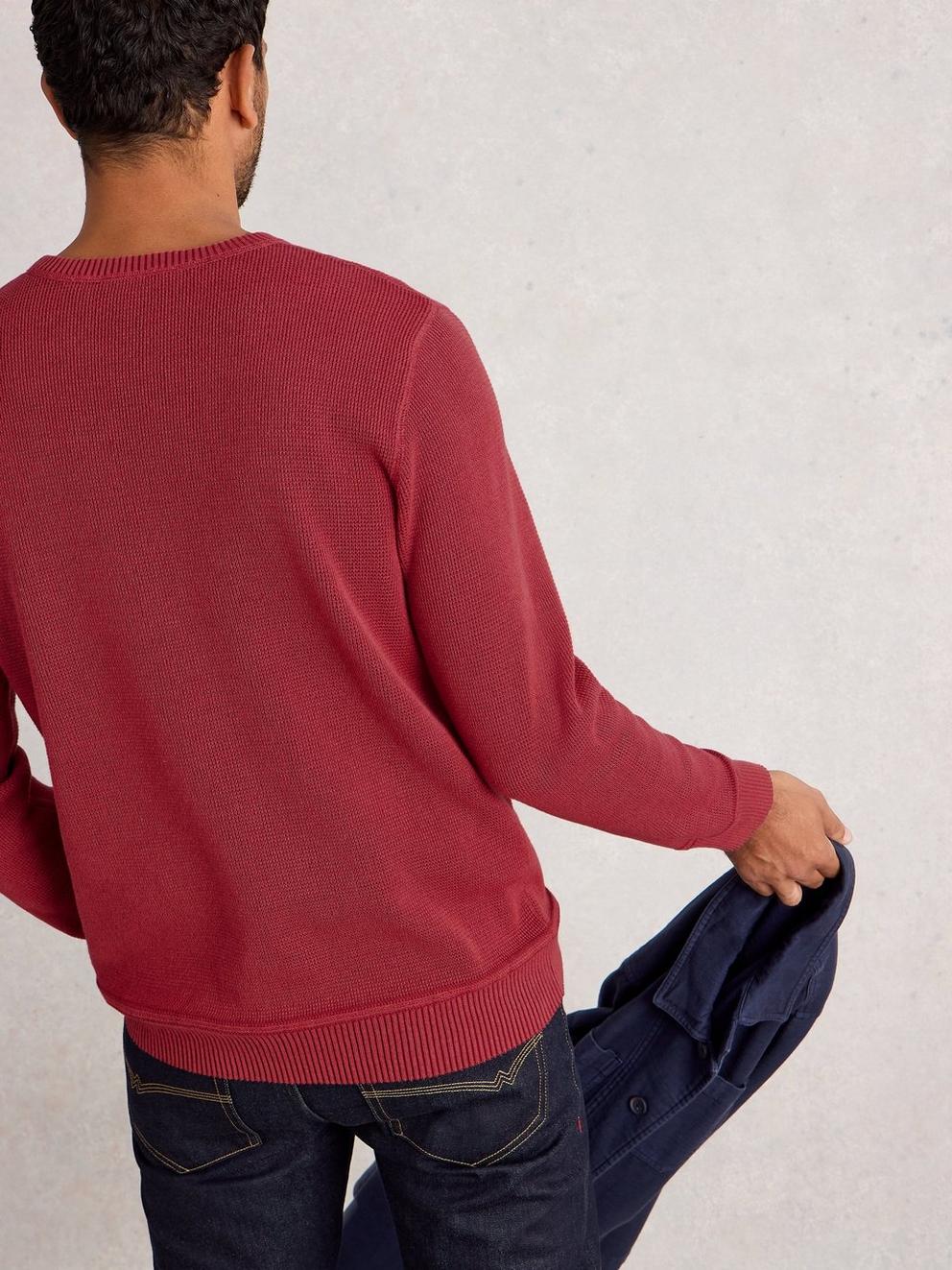 Attadale Crew Neck Long Sleeve Jumper in DK RED - MODEL BACK