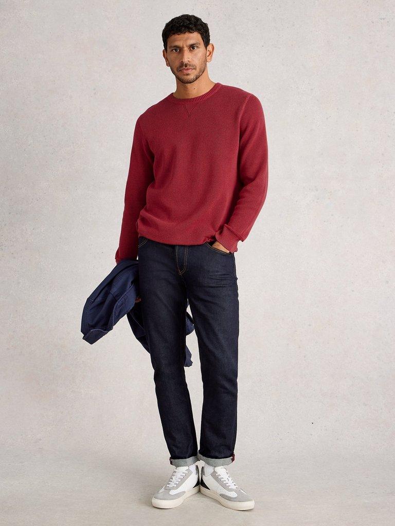 Attadale Crew Neck Long Sleeve Jumper in DK RED - MODEL FRONT