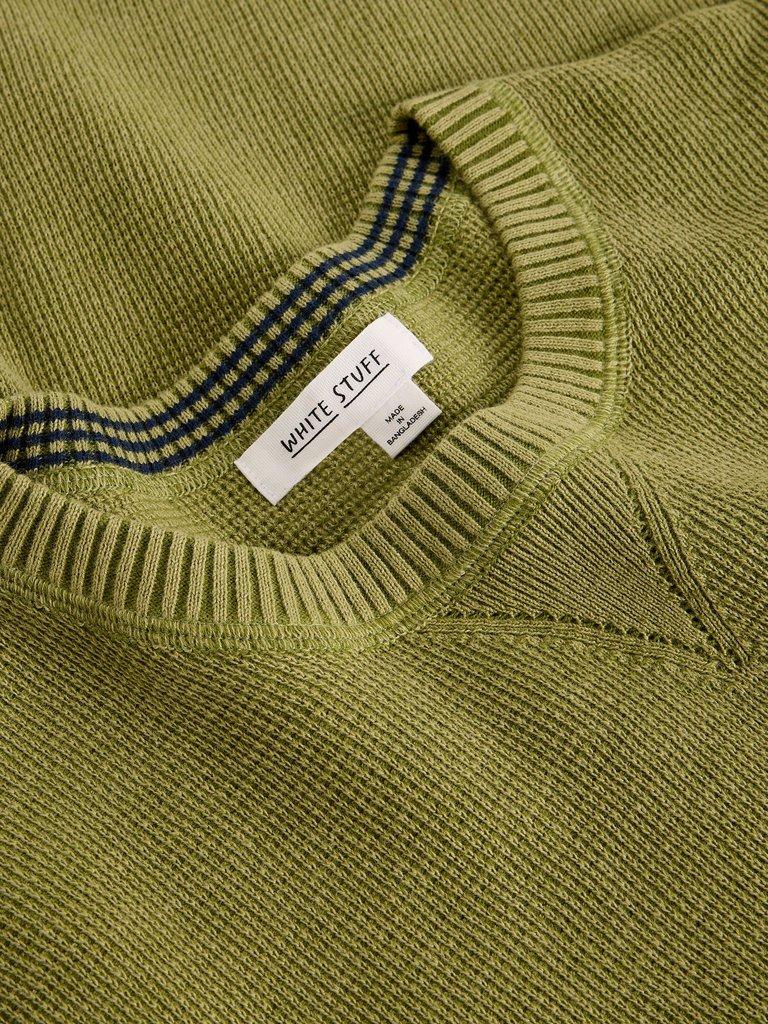 Attadale Crew Neck Long Sleeve Jumper in KHAKI GRN - FLAT DETAIL