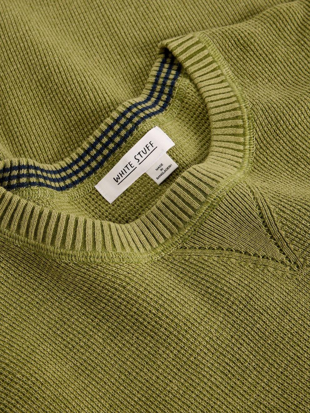 Attadale Crew Neck Long Sleeve Jumper in KHAKI GRN - FLAT DETAIL