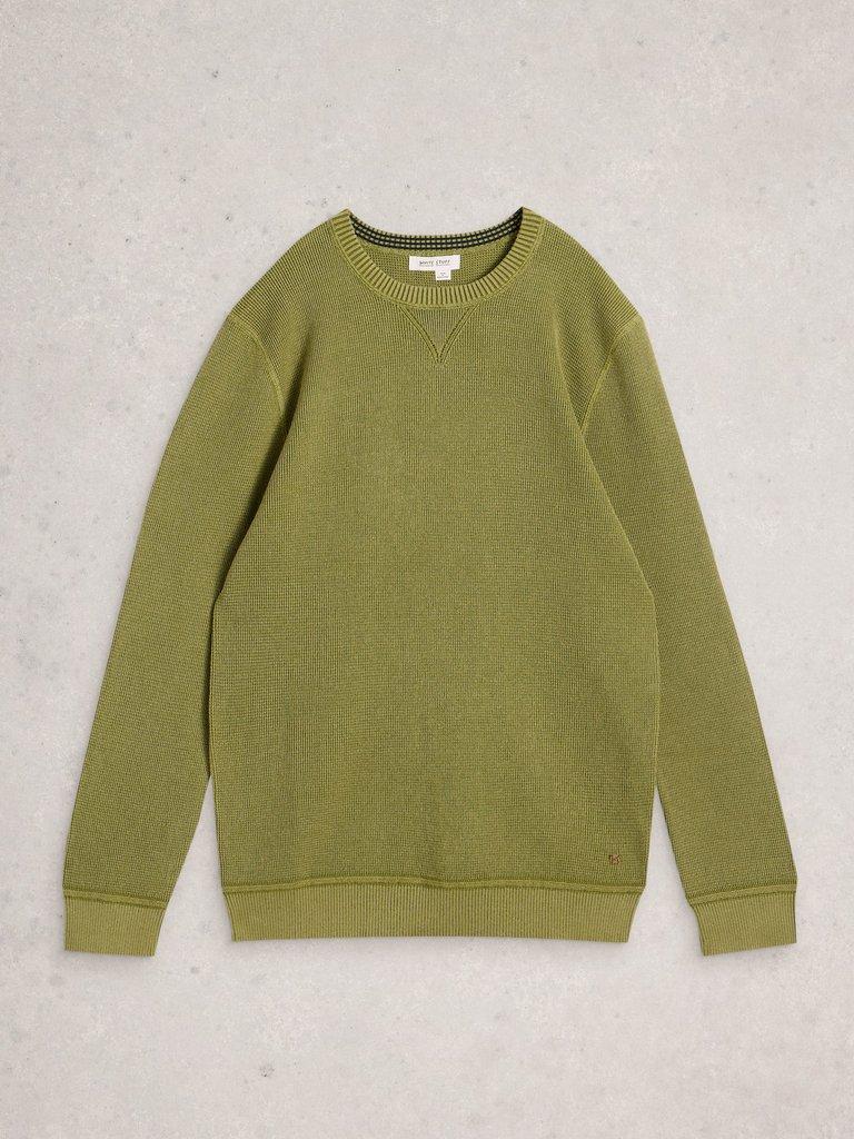 Attadale Crew Neck Long Sleeve Jumper in KHAKI GRN - FLAT FRONT