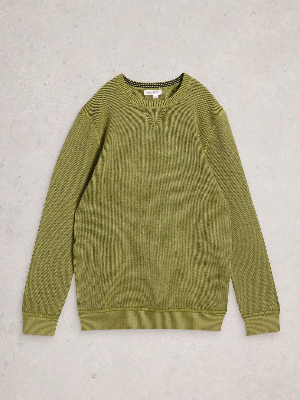 Attadale Crew Neck Long Sleeve Jumper in KHAKI GRN - FLAT FRONT