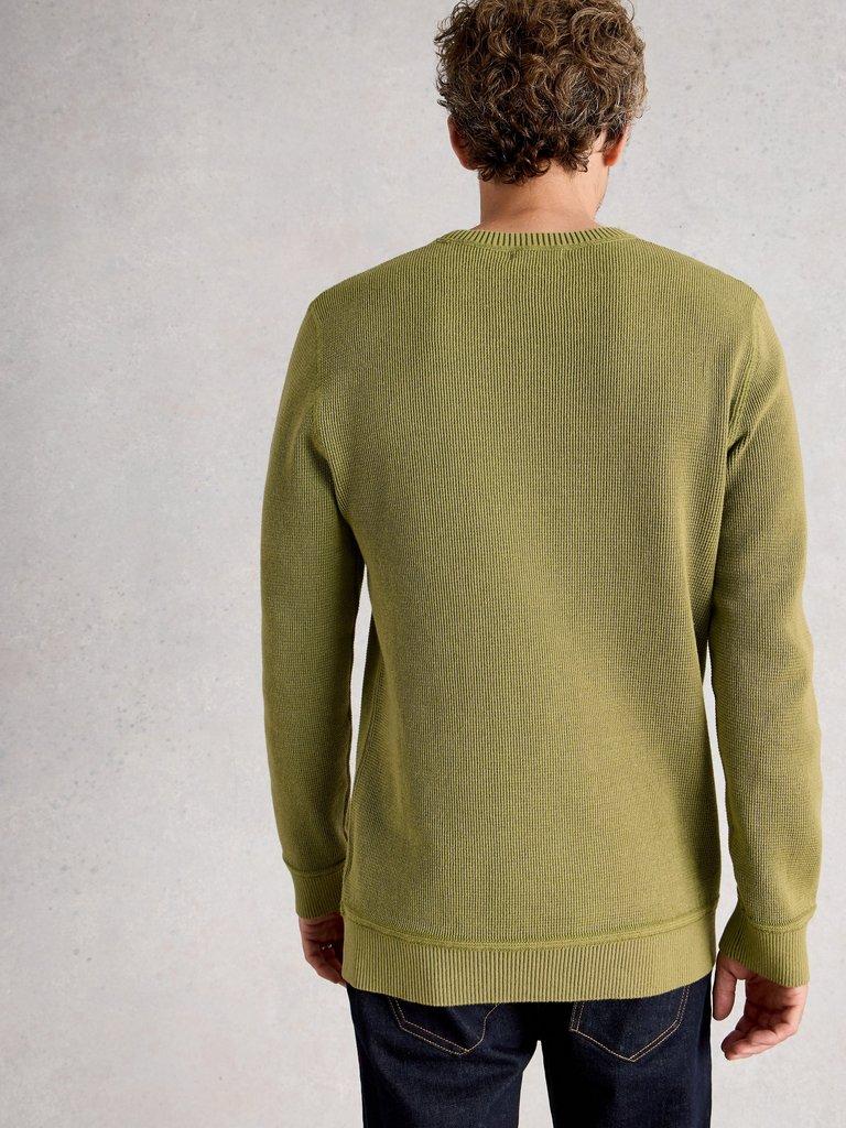 Attadale Crew Neck Long Sleeve Jumper in KHAKI GRN - MODEL BACK