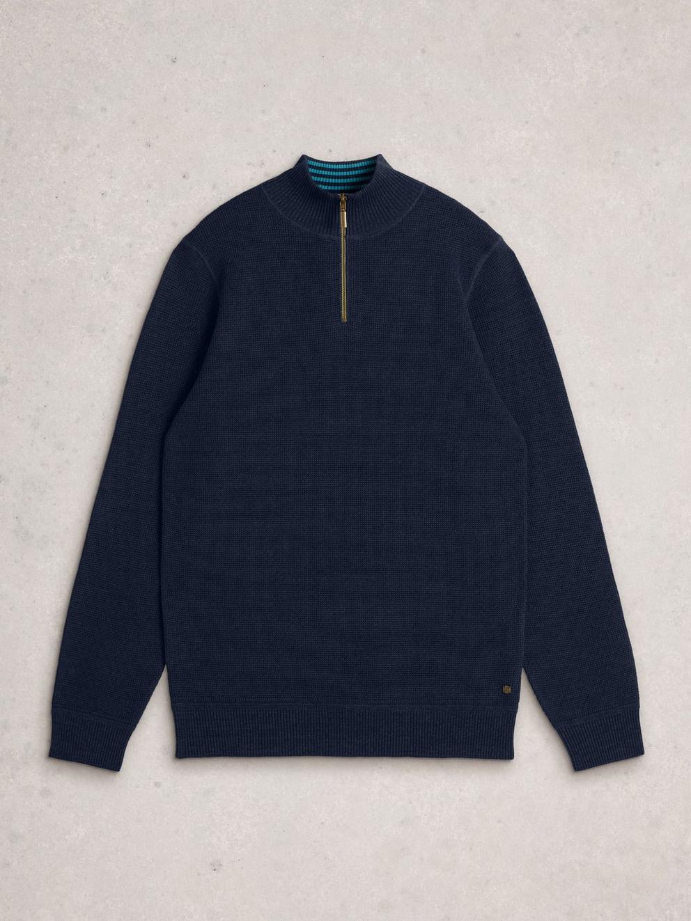 Attadale Funnel Neck Long Sleeve Jumper in DARK NAVY - FLAT FRONT