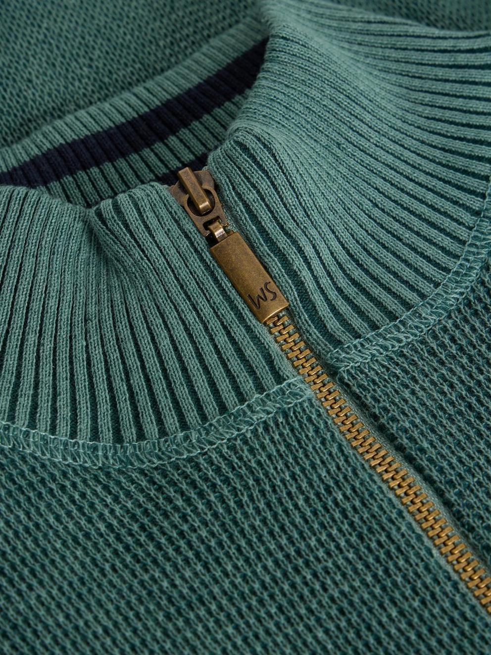 Attadale Funnel Neck Long Sleeve Jumper in DK GREEN - FLAT DETAIL
