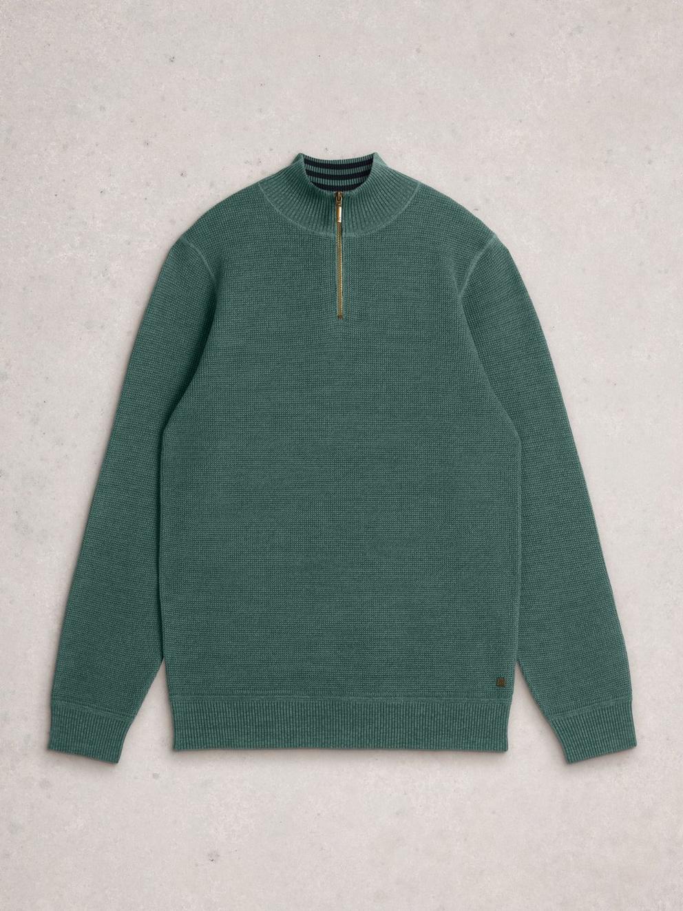 Attadale Funnel Neck Long Sleeve Jumper in DK GREEN - FLAT FRONT
