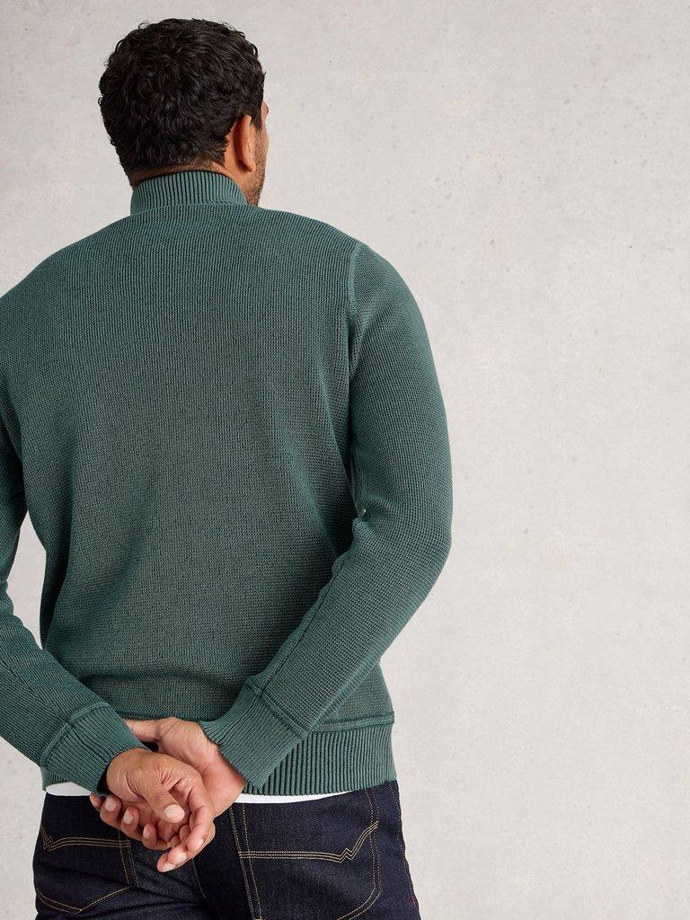 Attadale Funnel Neck Long Sleeve Jumper in DK GREEN - MODEL BACK