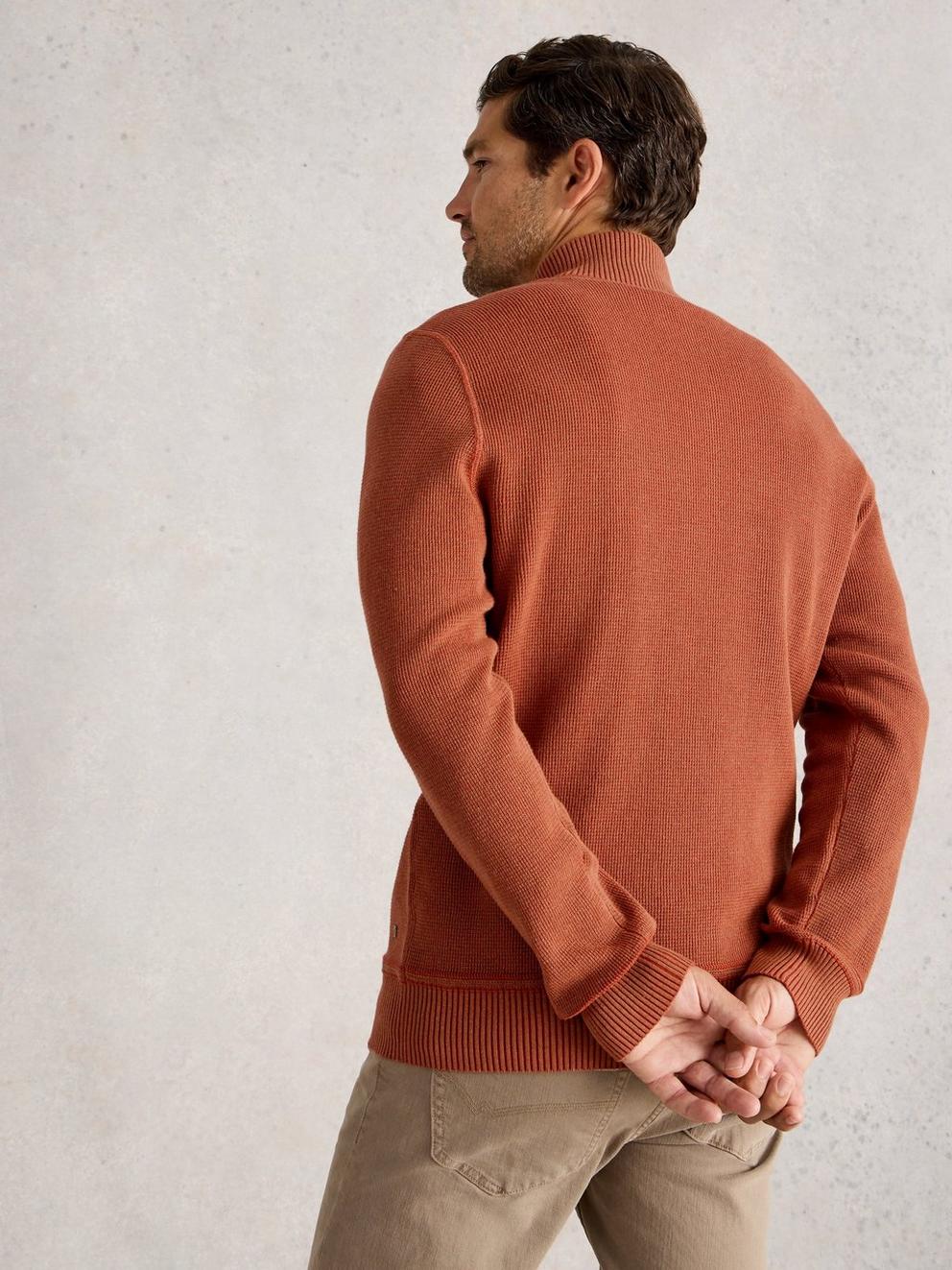Attadale Funnel Neck Long Sleeve Jumper in DK ORANGE - MODEL BACK