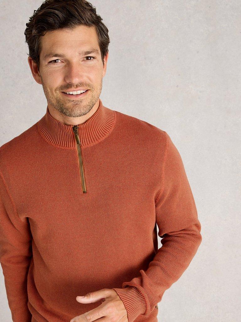 Attadale Funnel Neck Long Sleeve Jumper in DK ORANGE - MODEL DETAIL