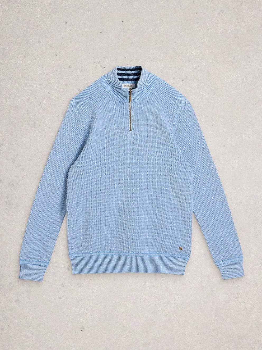 Attadale Funnel Neck Long Sleeve Jumper in LGT BLUE - FLAT FRONT