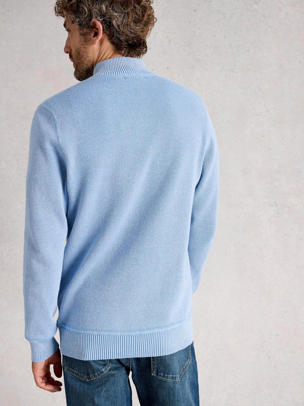 Attadale Funnel Neck Long Sleeve Jumper in LGT BLUE - MODEL BACK