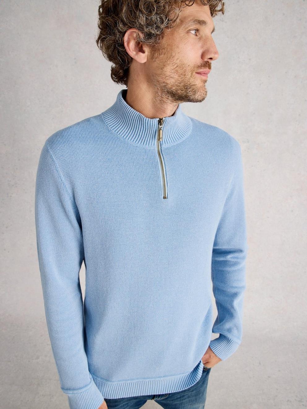 Attadale Funnel Neck Long Sleeve Jumper in LGT BLUE - MODEL DETAIL