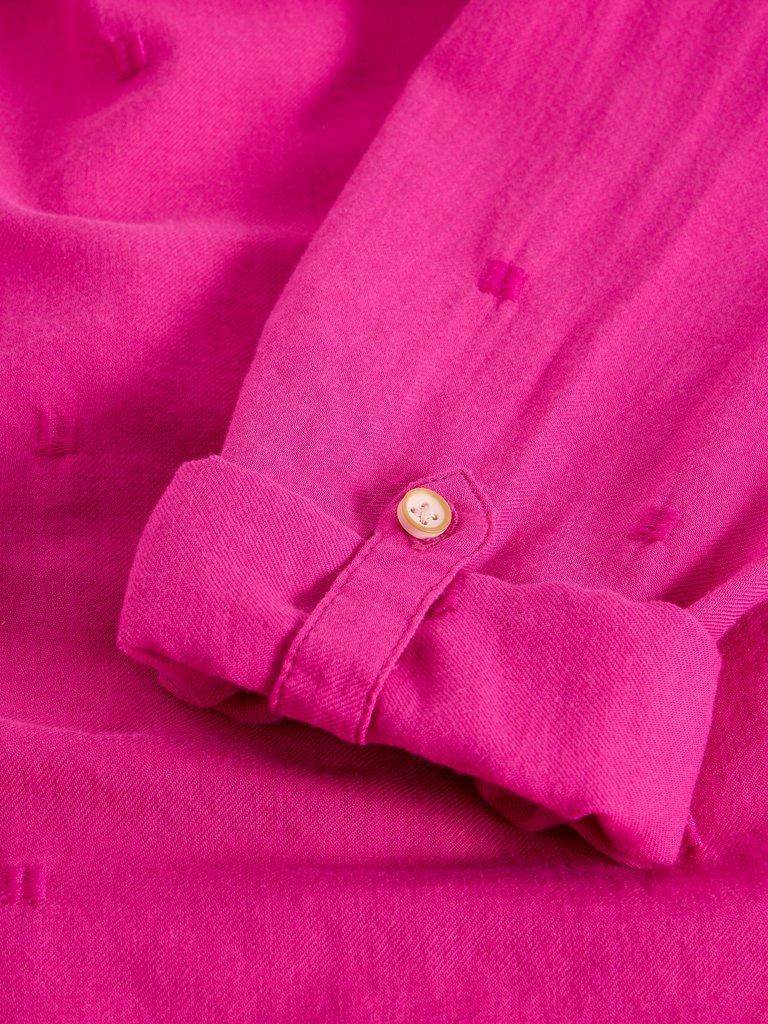 Sophie Long Sleeve Organic Cotton Shirt in BRT PINK - FLAT DETAIL