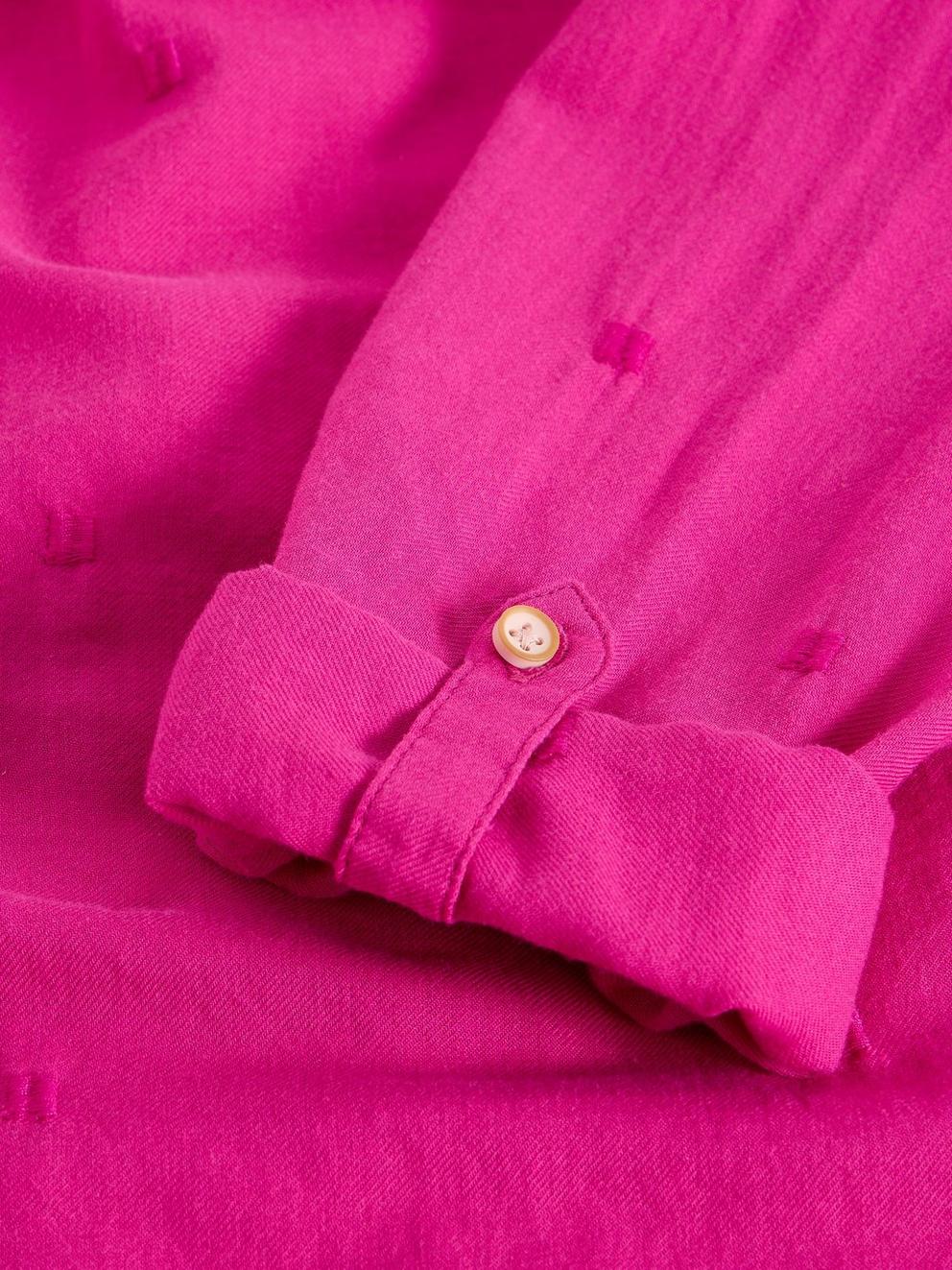 Sophie Long Sleeve Organic Cotton Shirt in BRT PINK - FLAT DETAIL