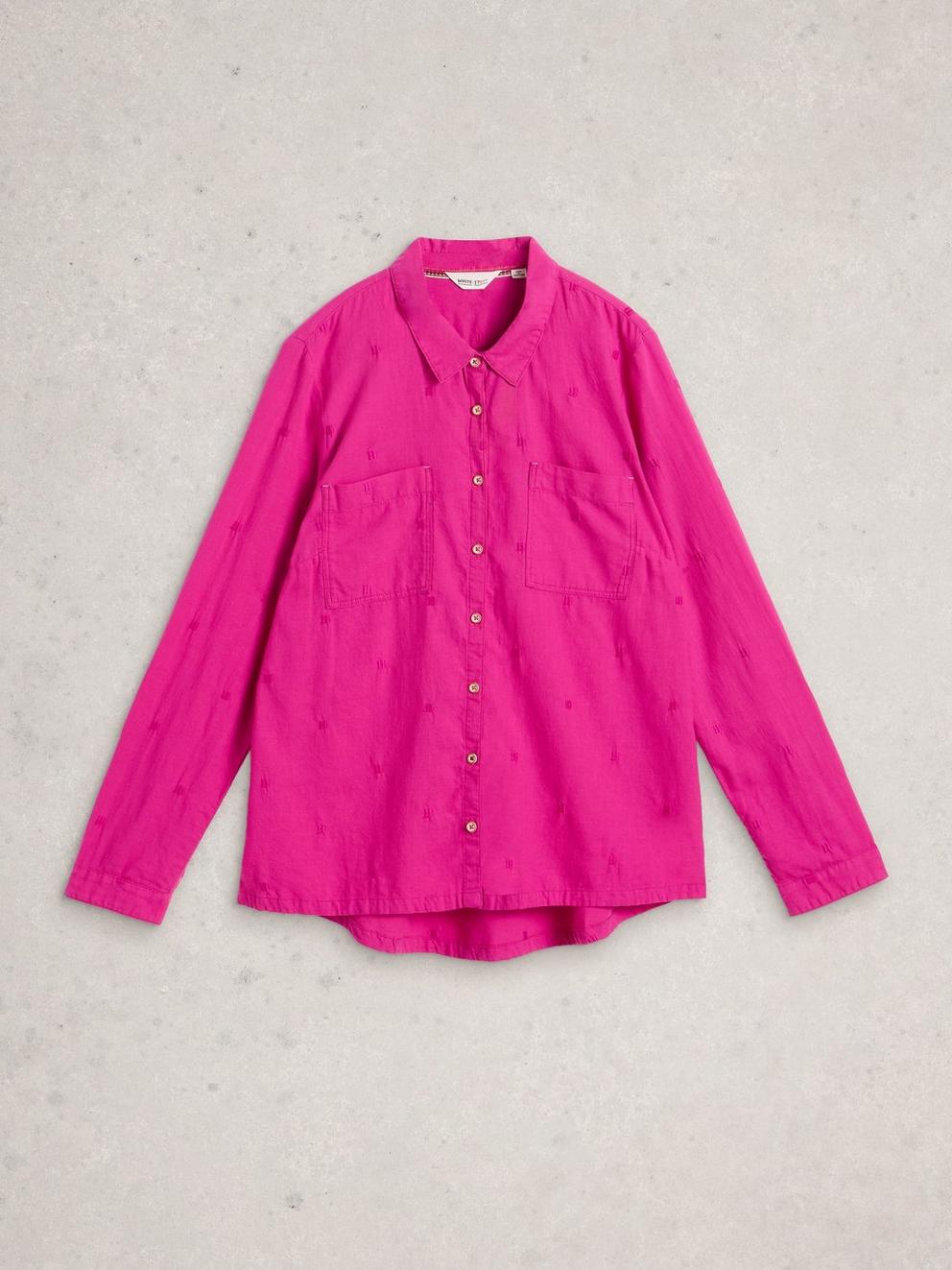 Sophie Long Sleeve Organic Cotton Shirt in BRT PINK - FLAT FRONT