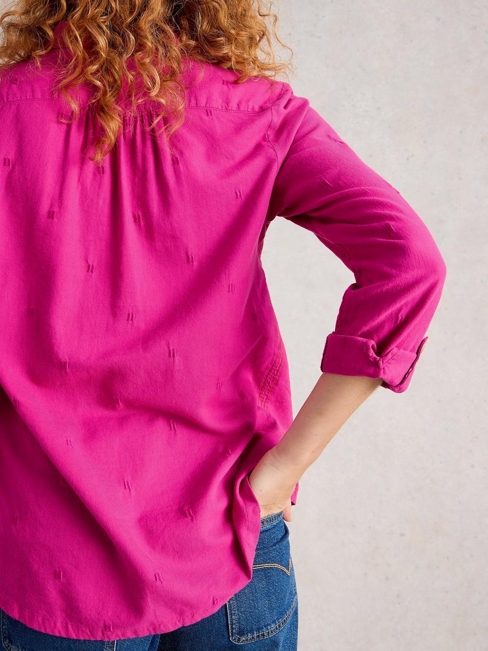 Sophie Long Sleeve Organic Cotton Shirt in BRT PINK - MODEL BACK