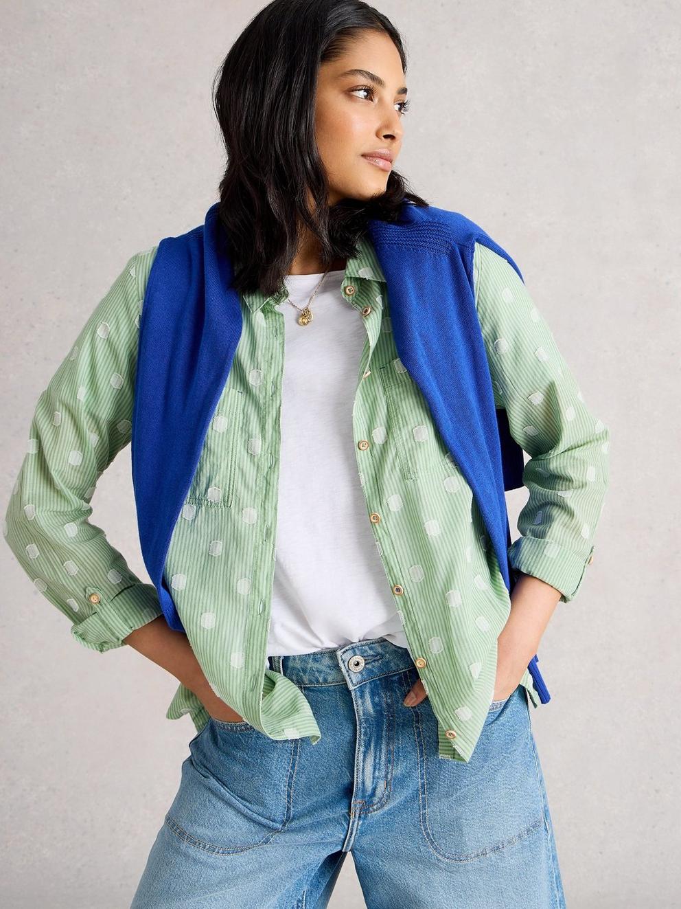 Sophie Long Sleeve Organic Cotton Shirt in GREEN MLT - LIFESTYLE
