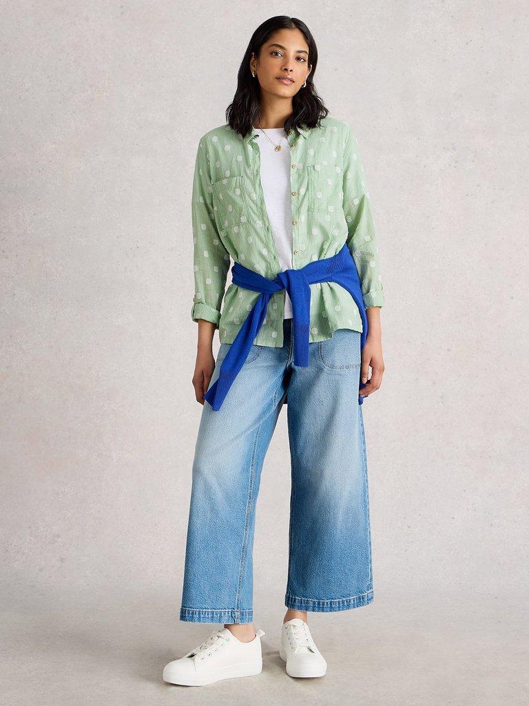 Sophie Long Sleeve Organic Cotton Shirt in GREEN MLT - MODEL FRONT